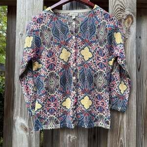 NWOT Garnet Hill 100% Merino Wool Paisley Print Cardigan Luxury, Size S